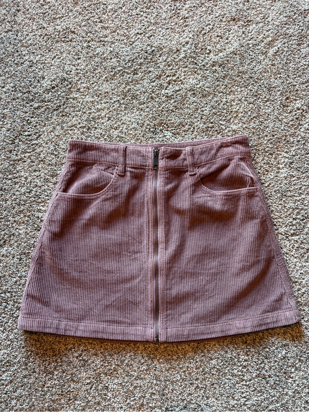 American Eagle Outfitters Dusty Mauve Corduroy Zip-Front Mini Skirt